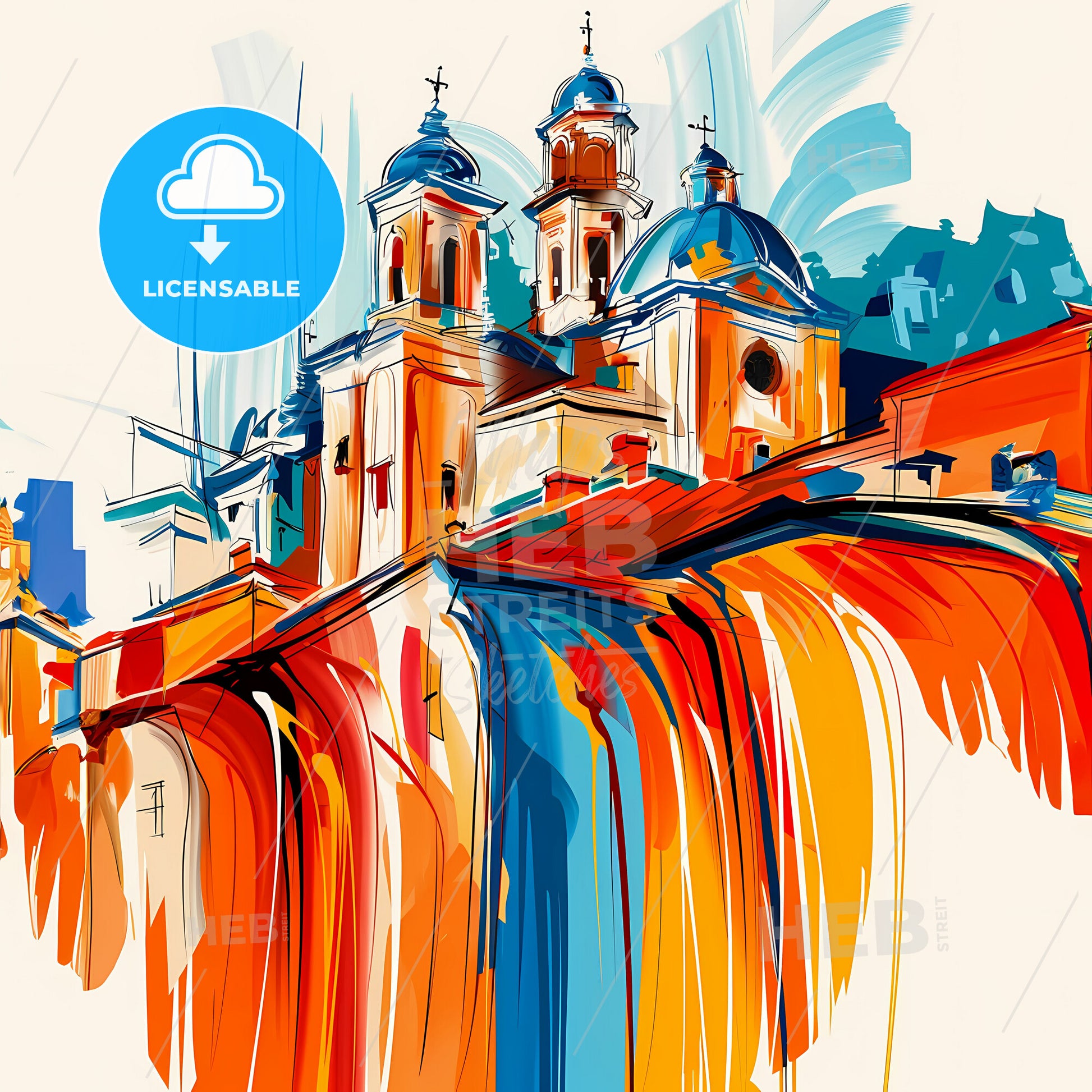 Vibrant Santa Fe De La Vera Cruz, Argentina - A Colorful Painting Of A Building With A Waterfall