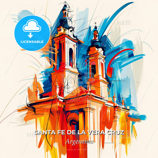 Vibrant Santa Fe De La Vera Cruz, Argentina - A Painting Of A Building With Towers - Square format print template