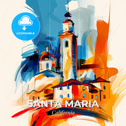 Vibrant Santa Maria, California - A Painting Of A Building - Square format print template