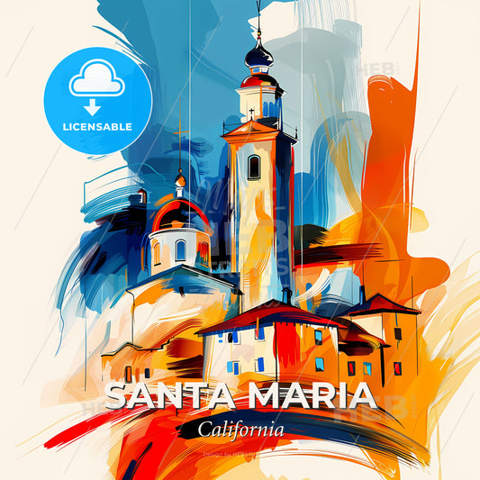 Vibrant Santa Maria, California - A Painting Of A Building - Square format print template