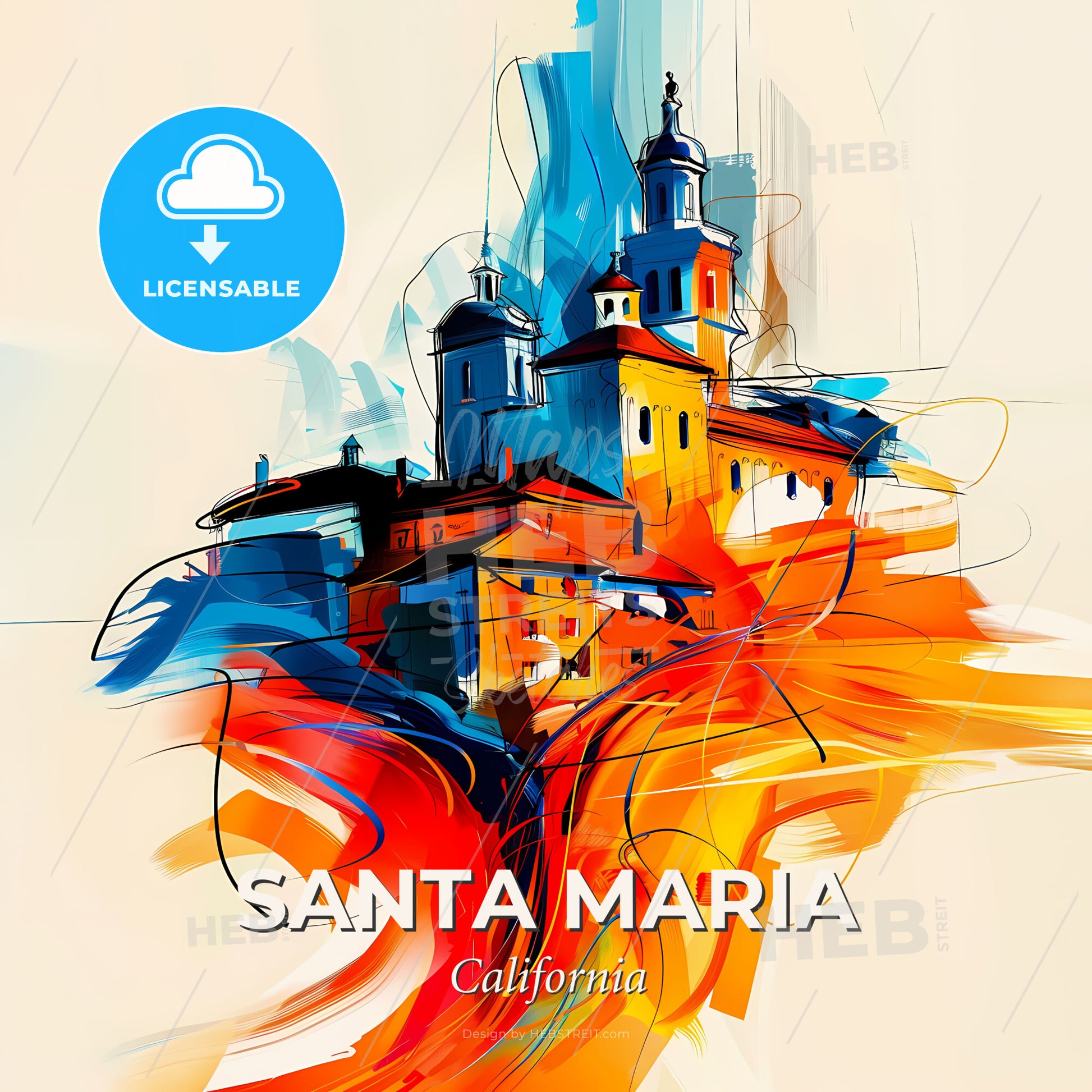 Vibrant Santa Maria, California - A Painting Of A Building - Square format print template