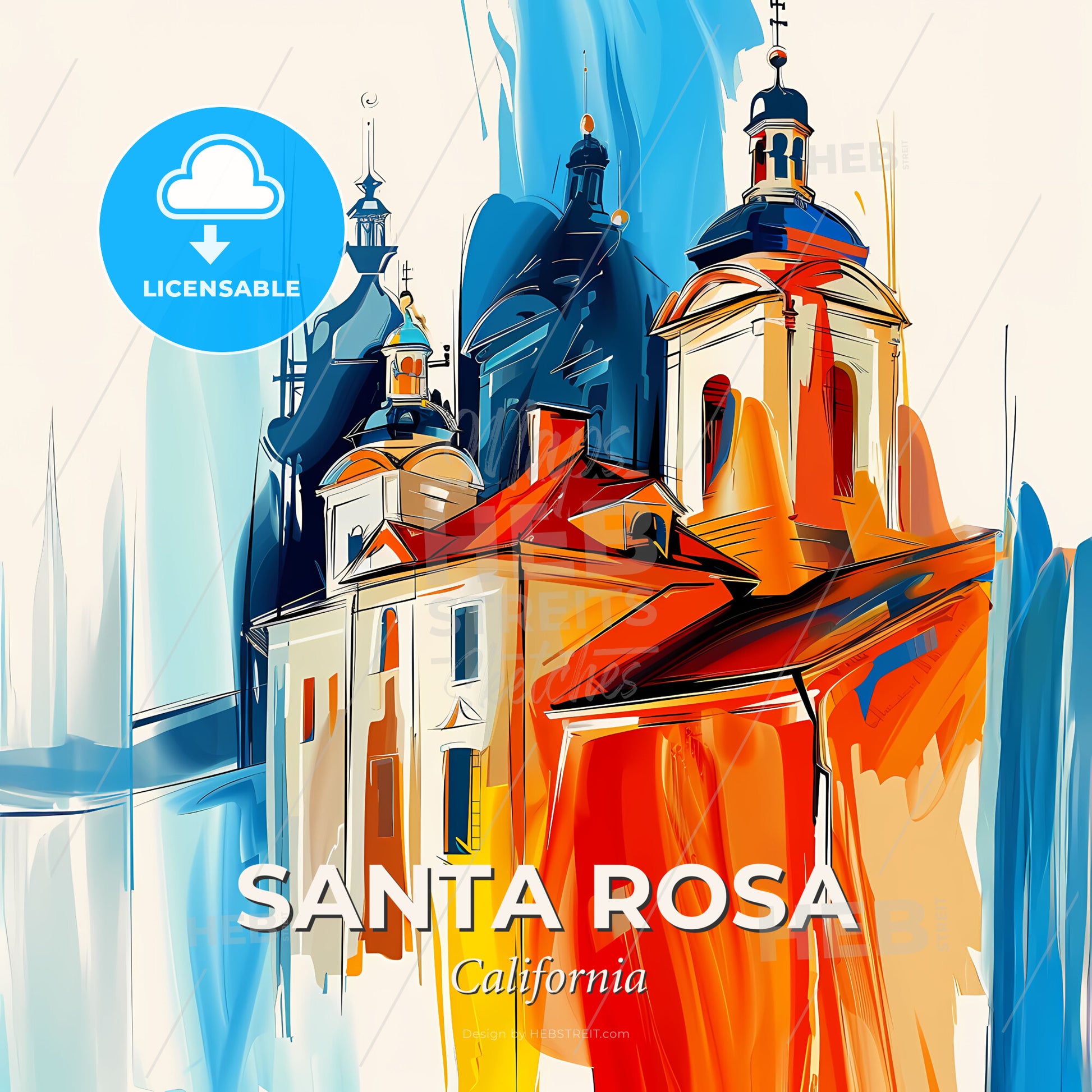 Vibrant Santa Rosa, California - A Painting Of A Building With Towers - Square format print template