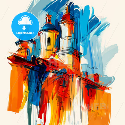 Vibrant Santa Rosa, California - A Painting Of A Building With A Colorful Background