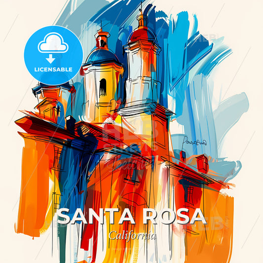 Vibrant Santa Rosa, California - A Painting Of A Building With A Colorful Background - Square format print template