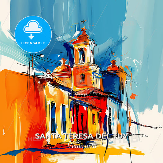Vibrant Santa Teresa Del Tuy, Venezuela - A Painting Of A Building - Square format print template