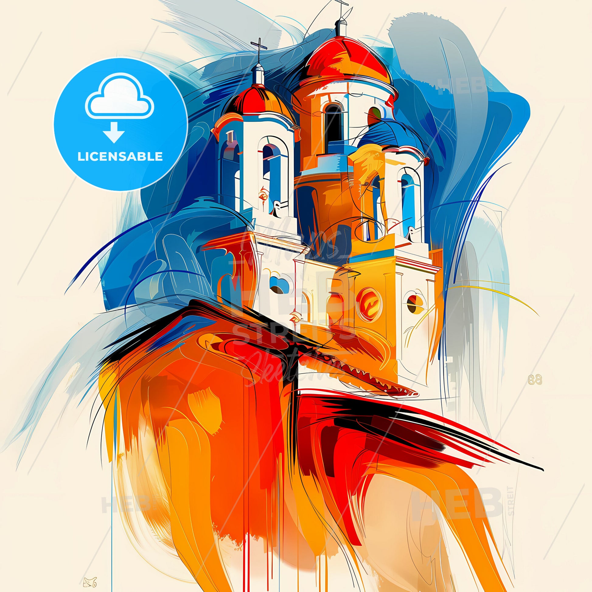 Vibrant Santa Teresa Del Tuy, Venezuela - A Painting Of A Building With A Colorful Background