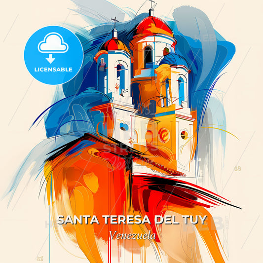 Vibrant Santa Teresa Del Tuy, Venezuela - A Painting Of A Building With A Colorful Background - Square format print template