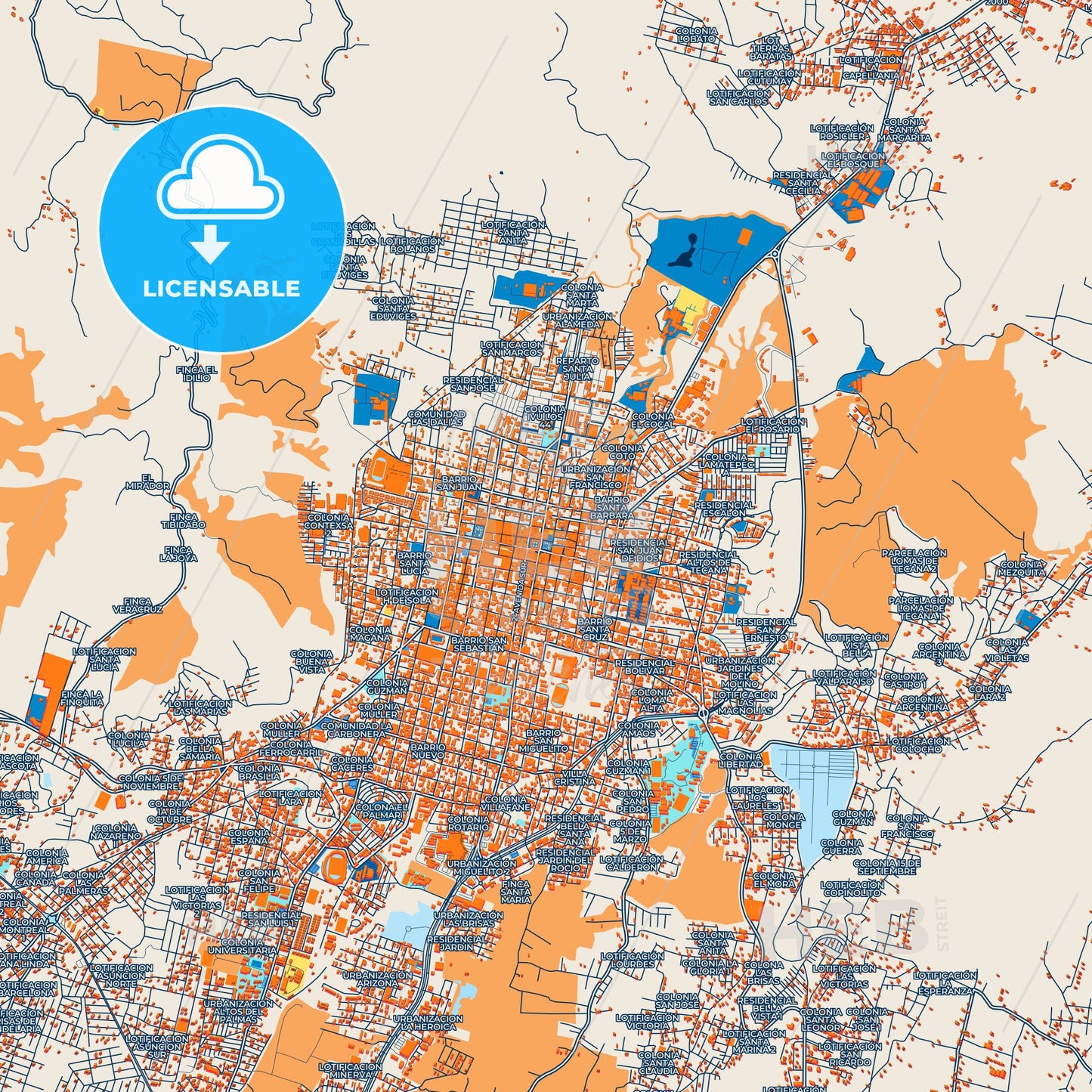 Colorful Santa Ana Street Map with Labels and Buildings