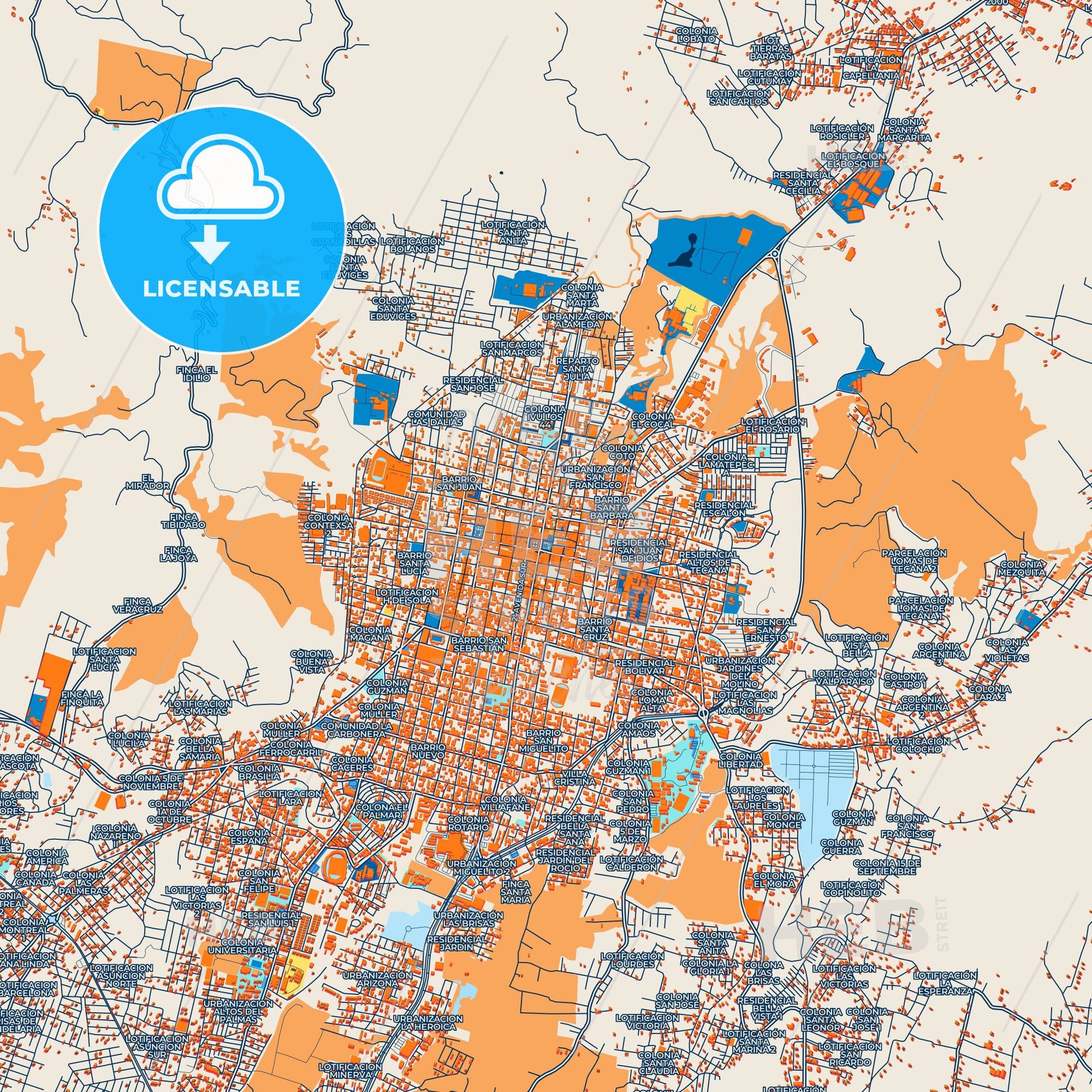 Colorful Santa Ana Street Map with Labels and Buildings