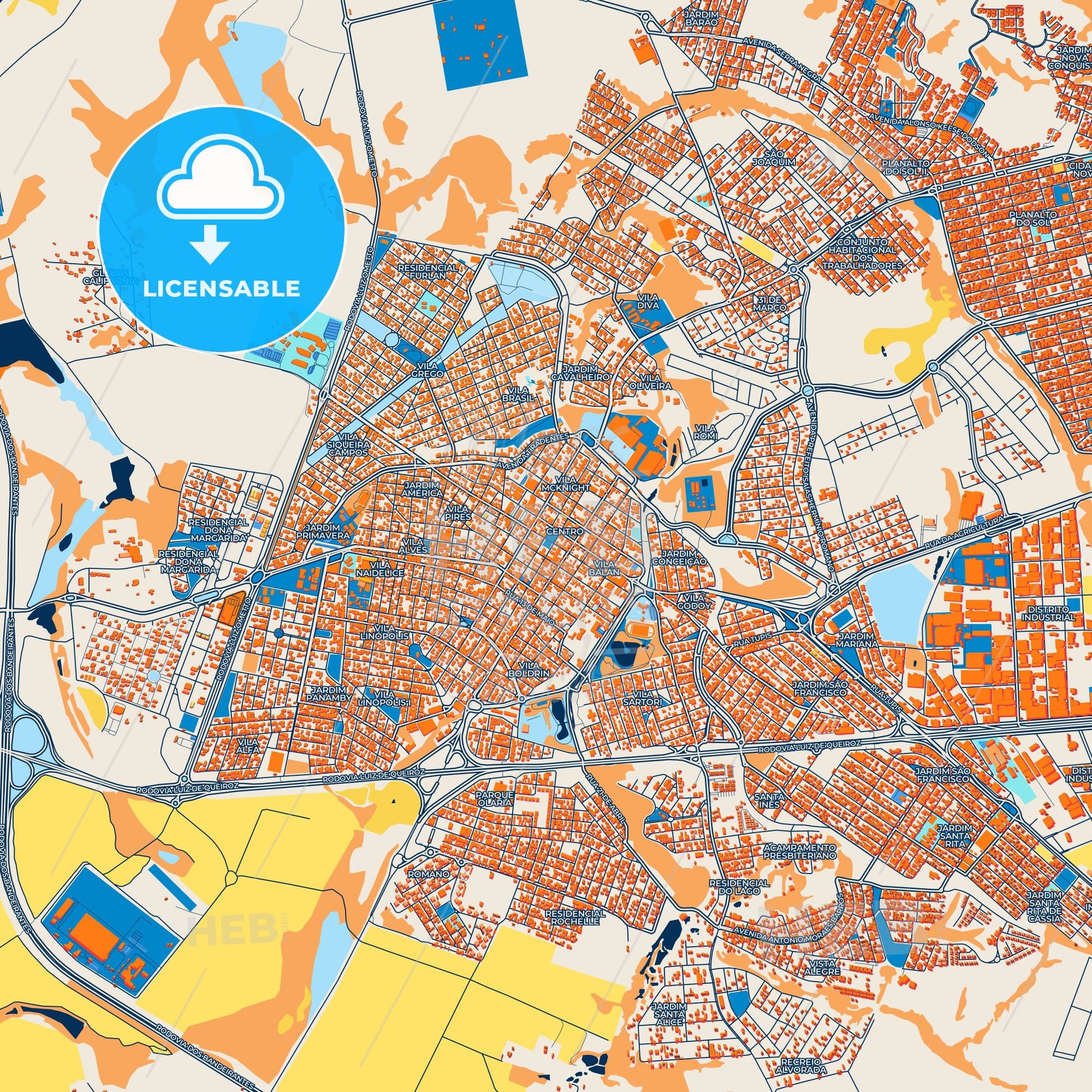 Colorful Santa Barbara d Oeste Street Map with Labels and Buildings