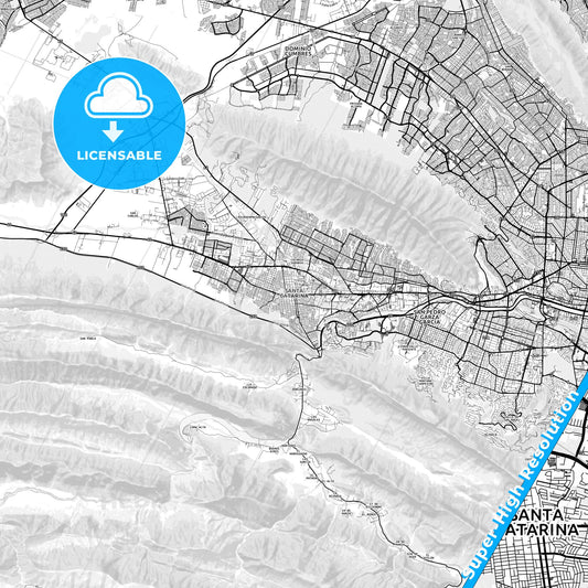 Santa Catarina, Mexico light map with streetnames, citynames and districts
