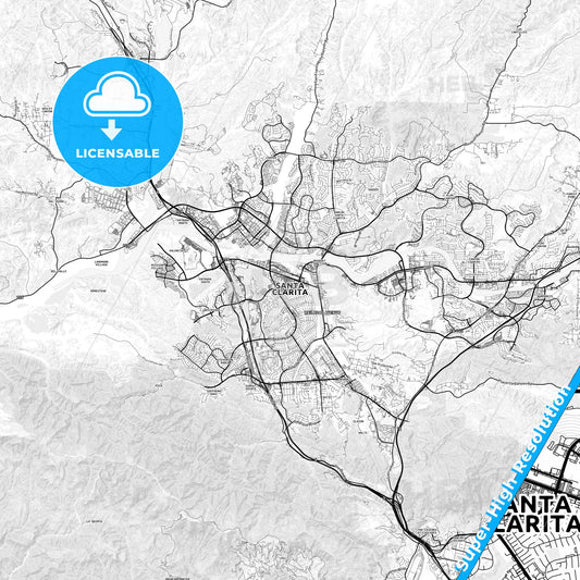 Santa Clarita, California light map with streetnames, citynames and districts