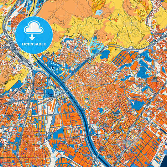 Colorful Santa Coloma de Gramenet Street Map with Labels and Buildings