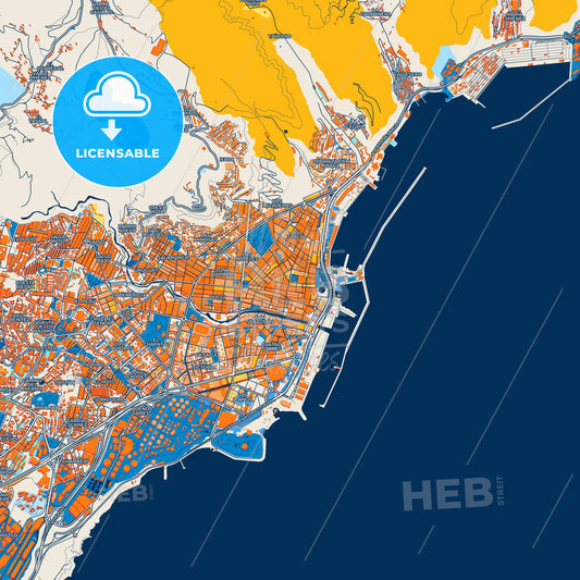 Colorful Santa Cruz de Tenerife Street Map with Labels and Buildings