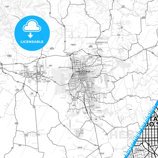 Santa Cruz do Sul, Brazil light map with streetnames, citynames and districts