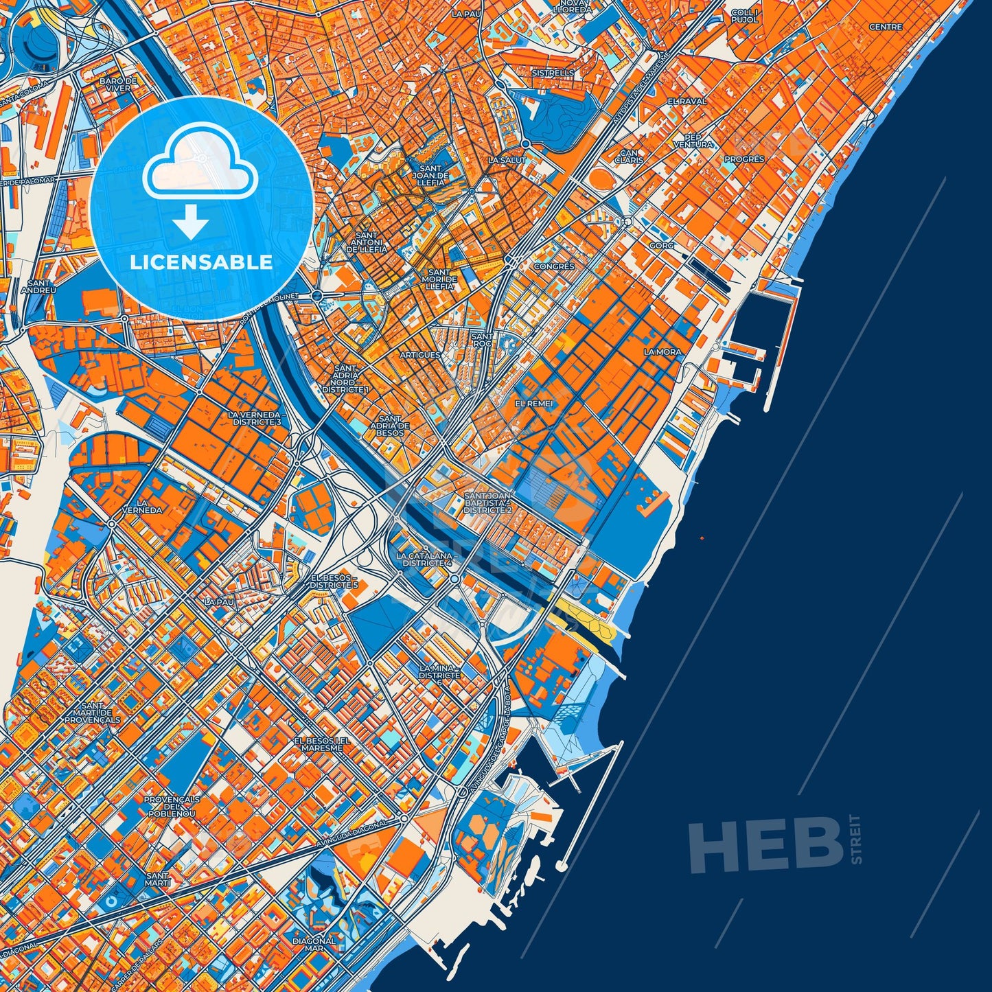 Colorful Sant Adrià de Besòs Street Map with Labels and Buildings