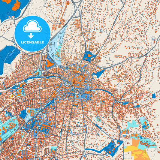 Colorful Santa Fe Street Map with Labels and Buildings
