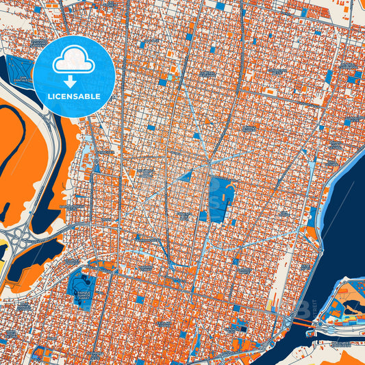Colorful Santa Fe de la Vera Cruz Street Map with Labels and Buildings