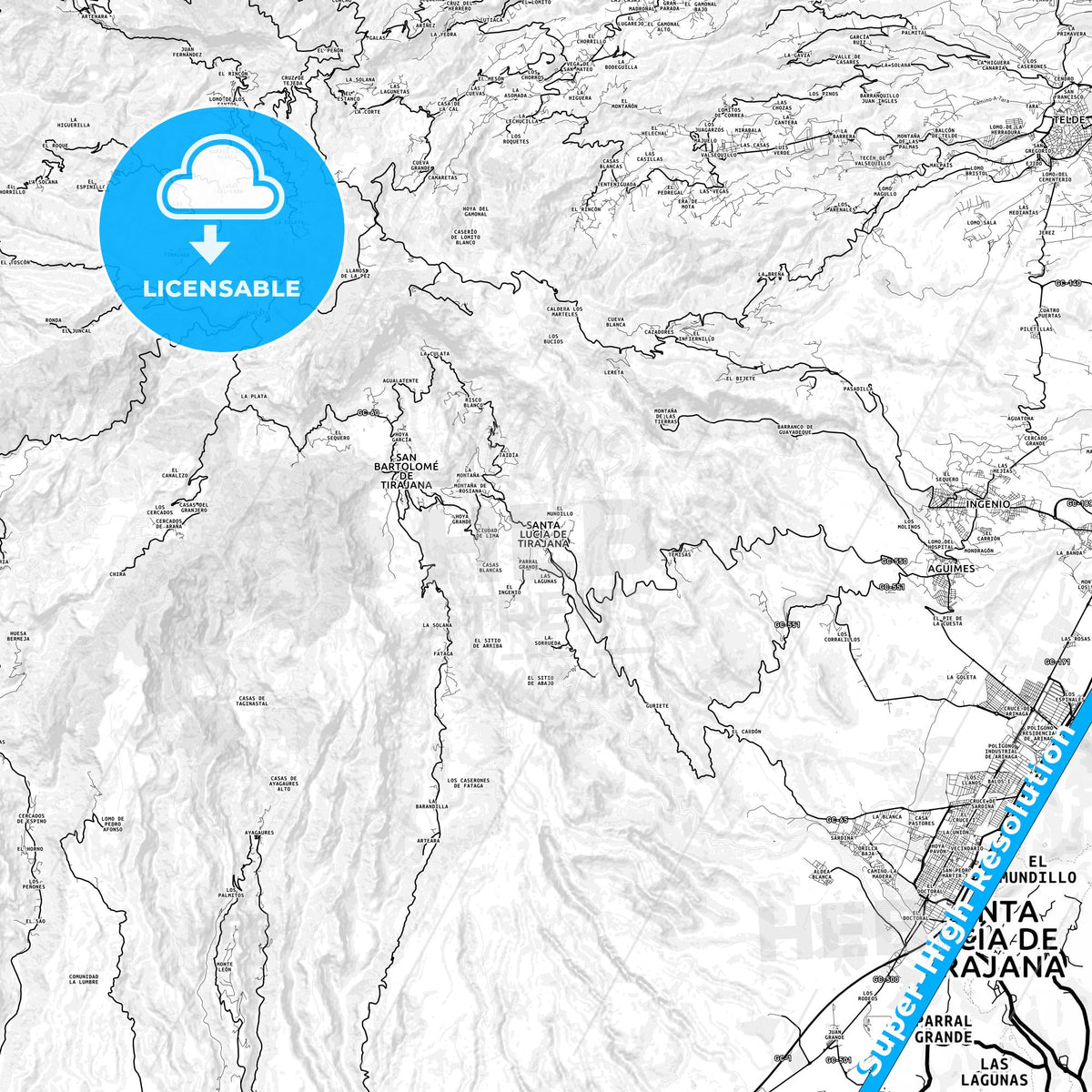 Santa Lucía, Spain light map with streetnames, citynames and districts
