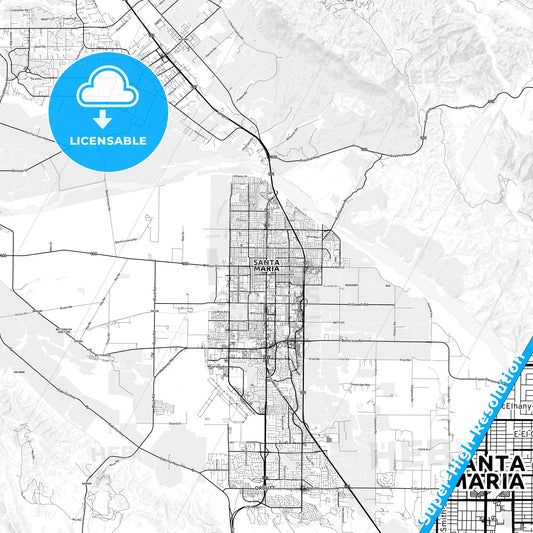 Santa Maria, California light map with streetnames, citynames and districts