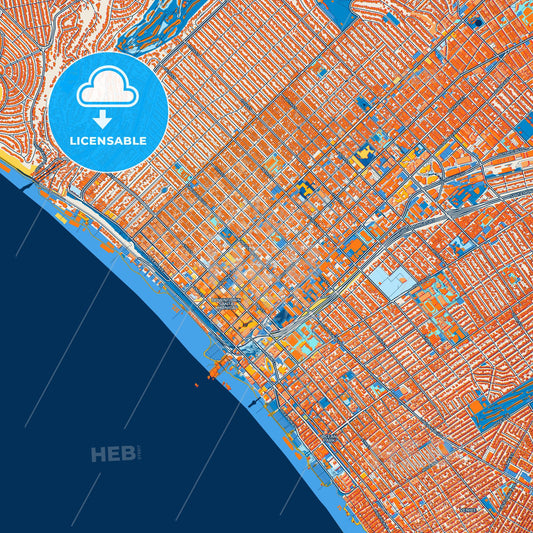 Colorful Santa Monica Street Map with Labels and Buildings