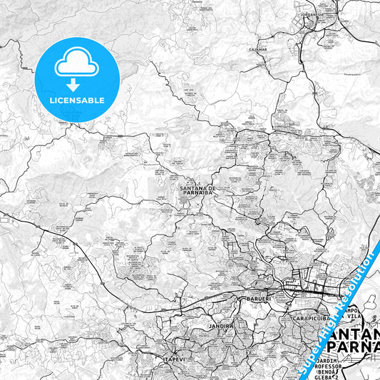 Santana de Parnaiba, Brazil light map with streetnames, citynames and districts