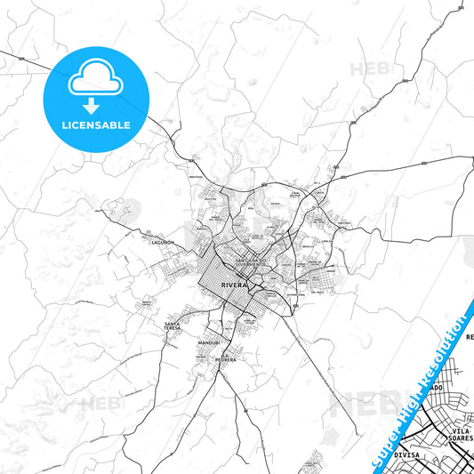 Santana do Livramento, Brazil light map with streetnames, citynames and districts