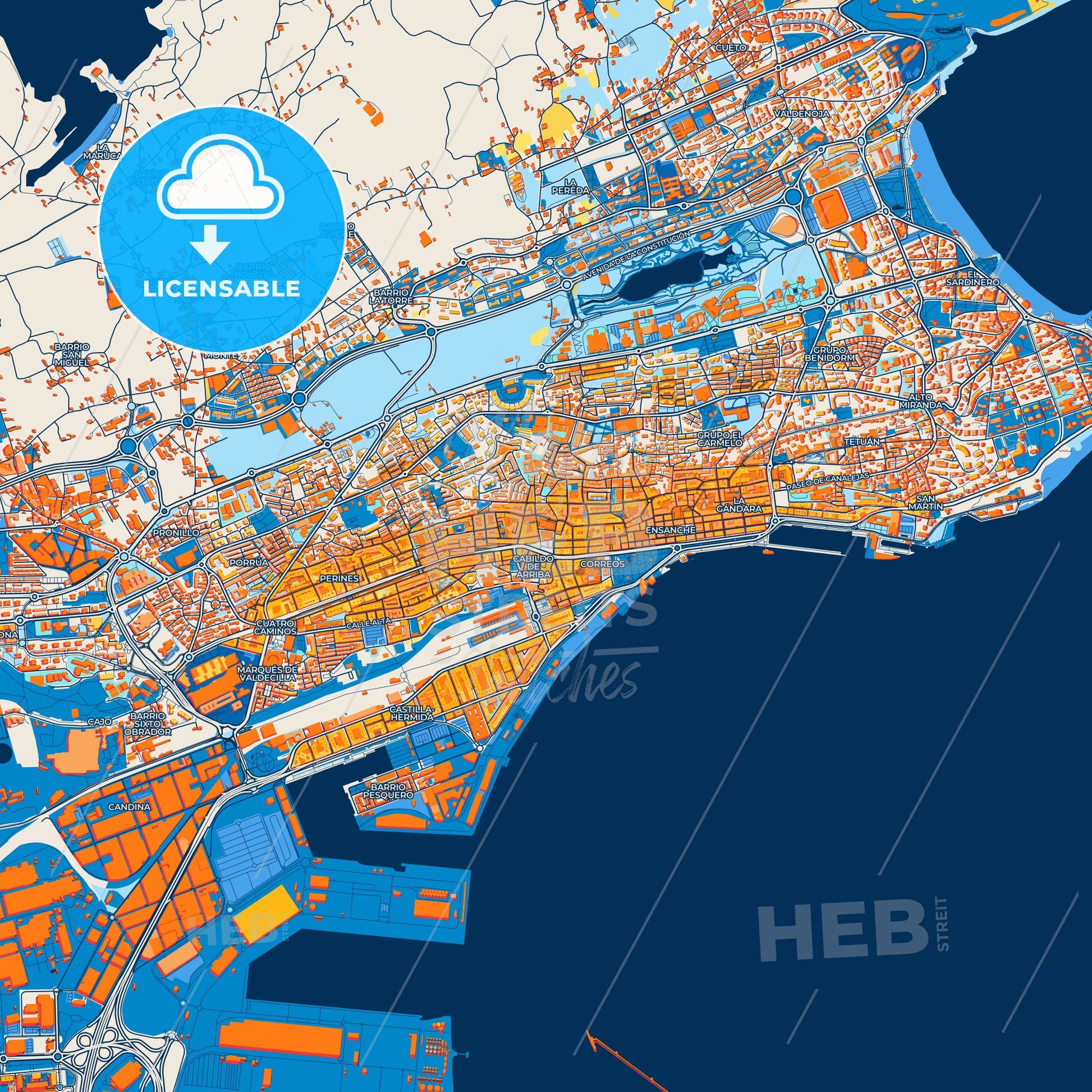 Colorful Santander Street Map with Labels and Buildings