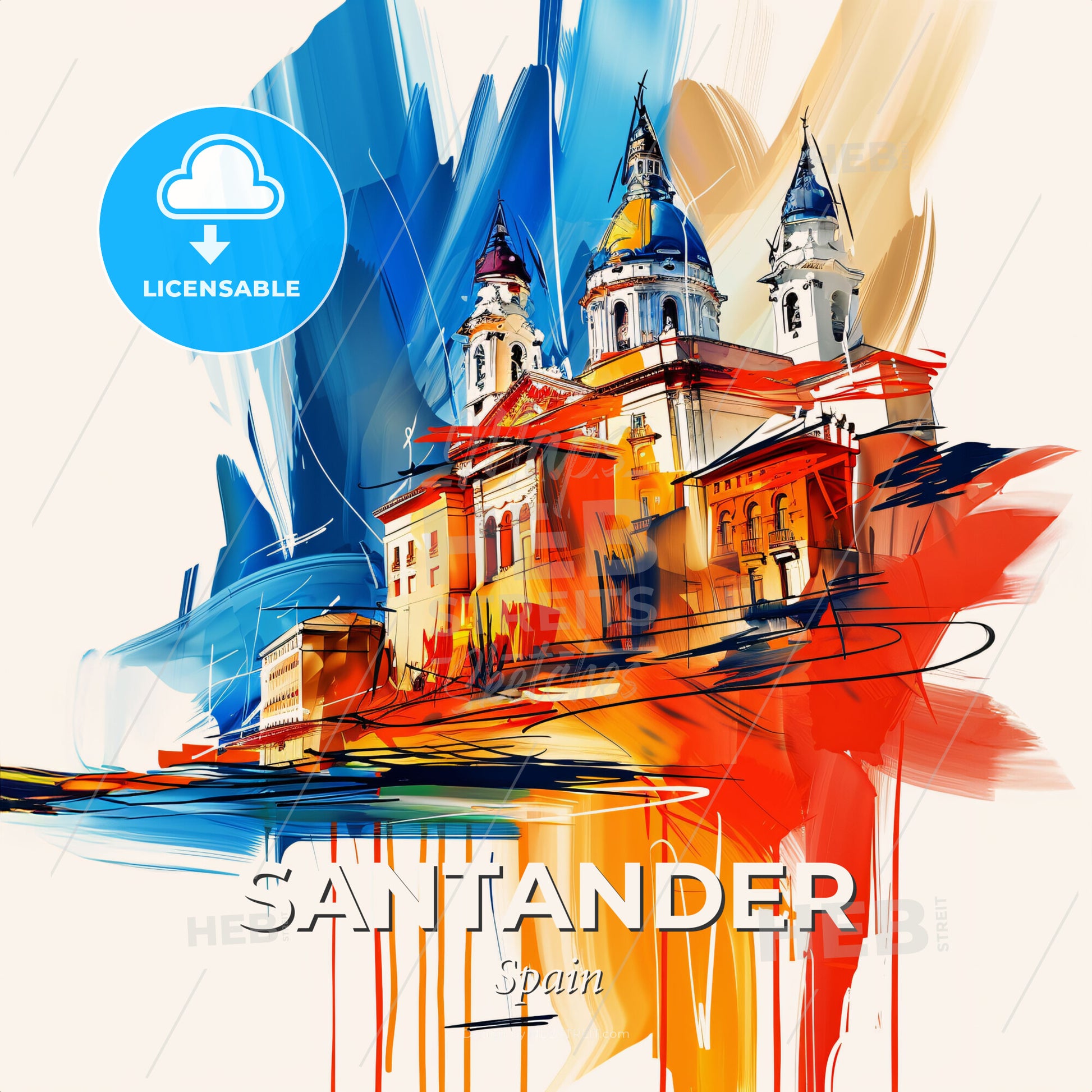 Vibrant Santander, Spain - A Painting Of A Building - Square format print template