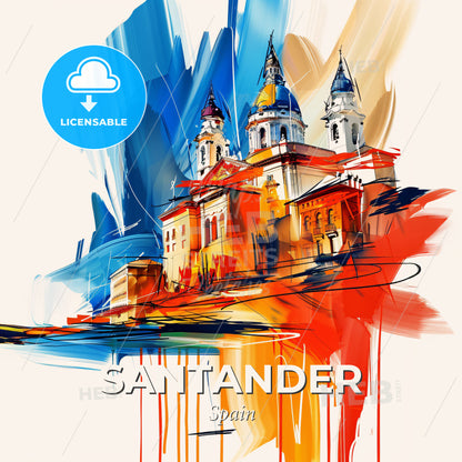 Vibrant Santander, Spain - A Painting Of A Building - Square format print template