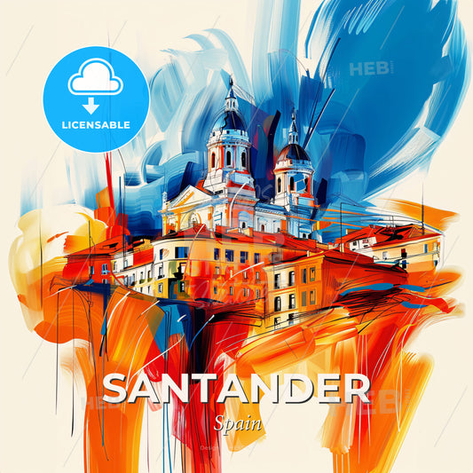 Vibrant Santander, Spain - A Painting Of A Building - Square format print template