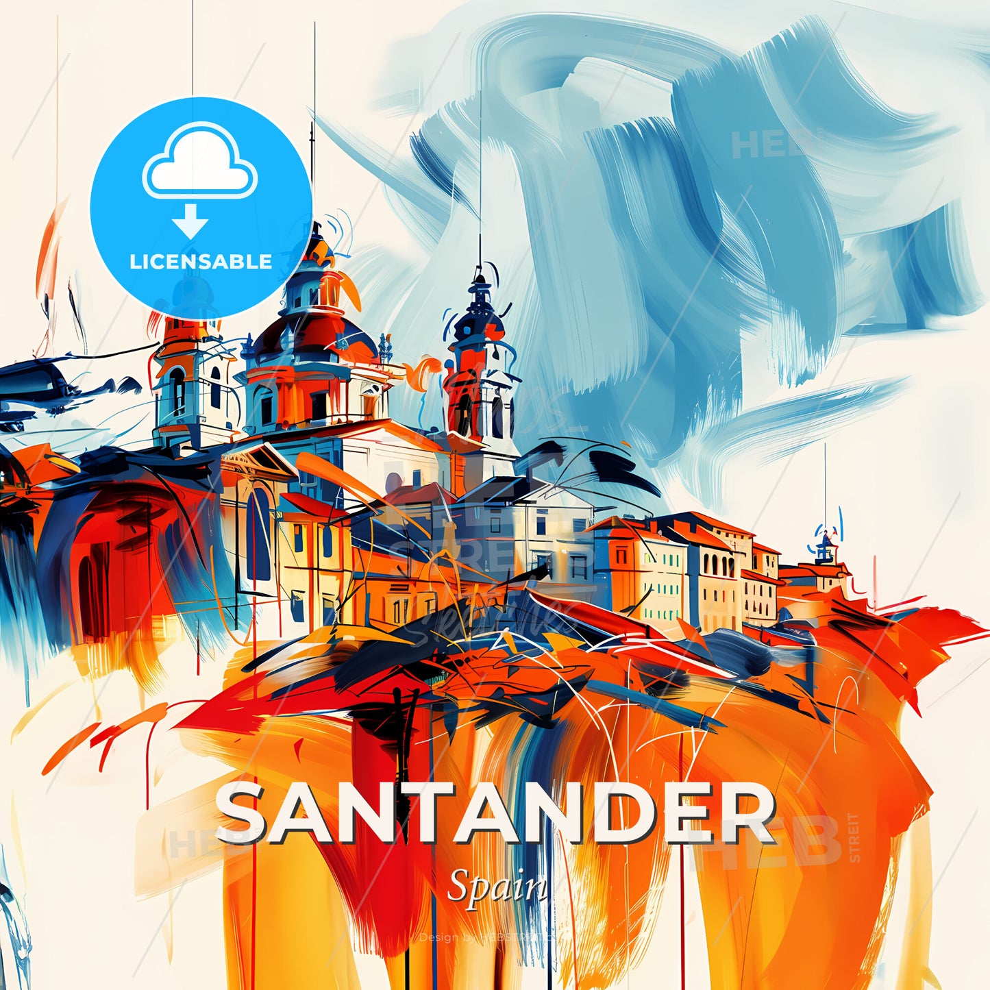 Vibrant Santander, Spain - A Painting Of A Building - Square format print template
