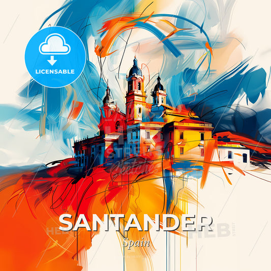 Vibrant Santander, Spain - A Painting Of A Building - Square format print template