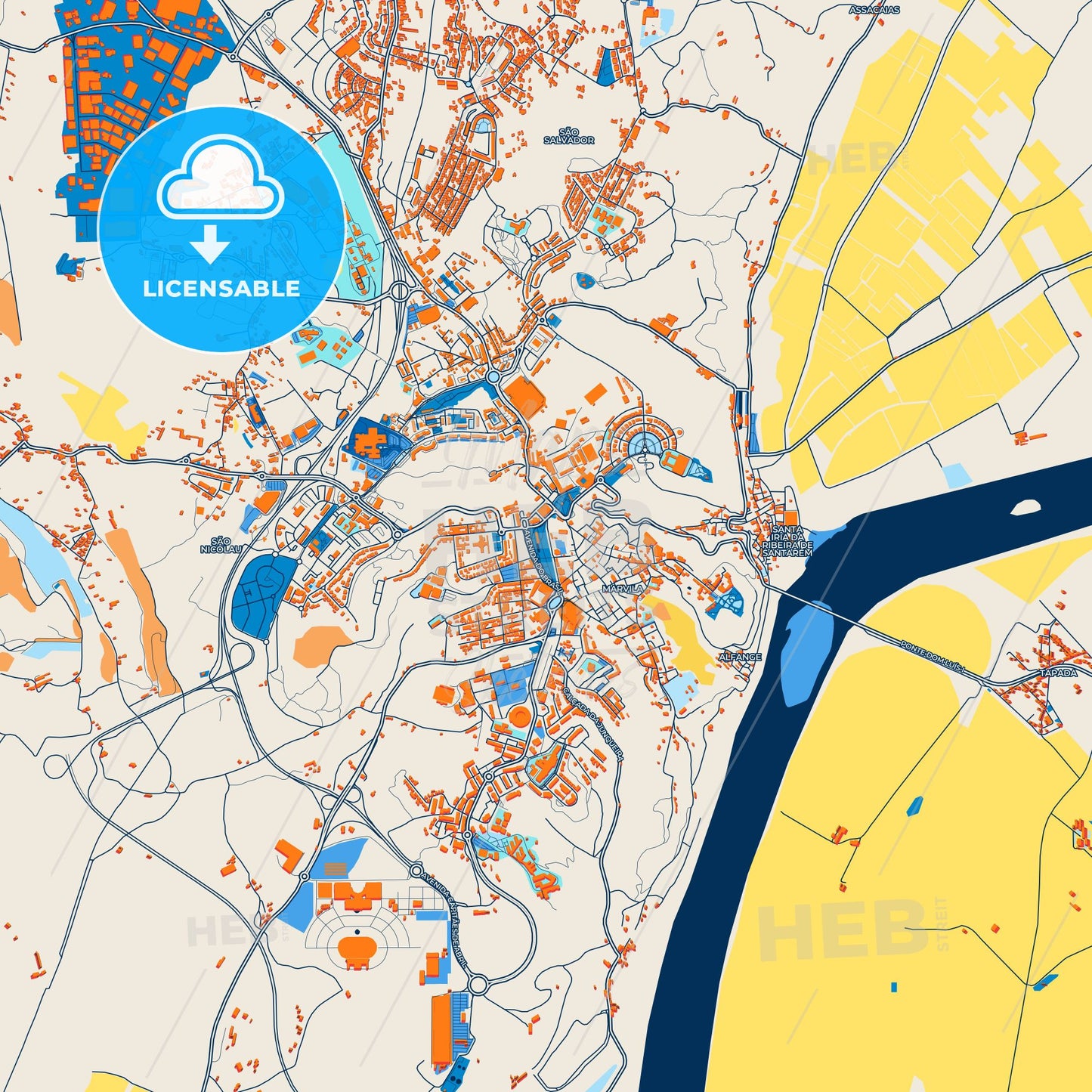 Colorful Santarém Street Map with Labels and Buildings