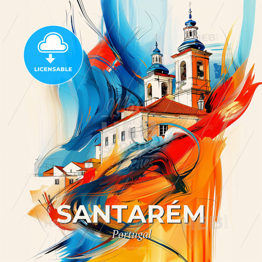 Vibrant Santarém, Portugal - A Painting Of A Building With A Colorful Background - Square format print template