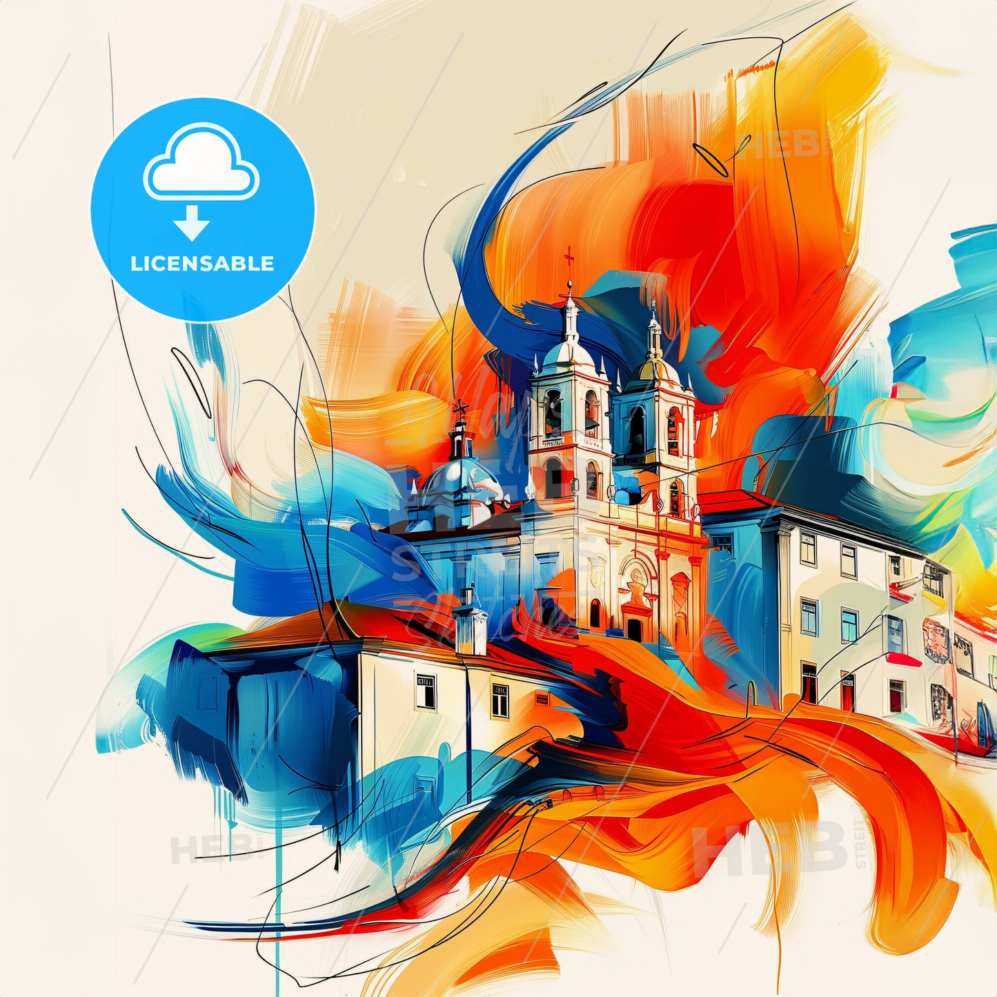 Vibrant Santarém, Portugal - A Painting Of A Building With Colorful Paint