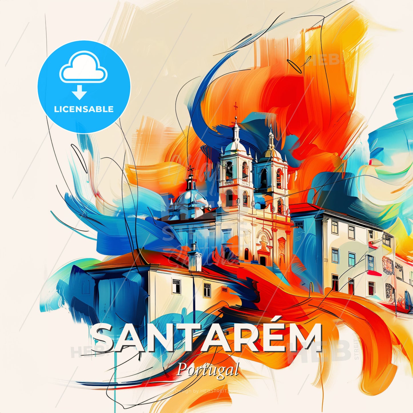 Vibrant Santarém, Portugal - A Painting Of A Building With Colorful Paint - Square format print template