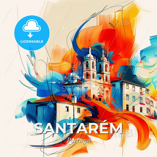 Vibrant Santarém, Portugal - A Painting Of A Building With Colorful Paint - Square format print template