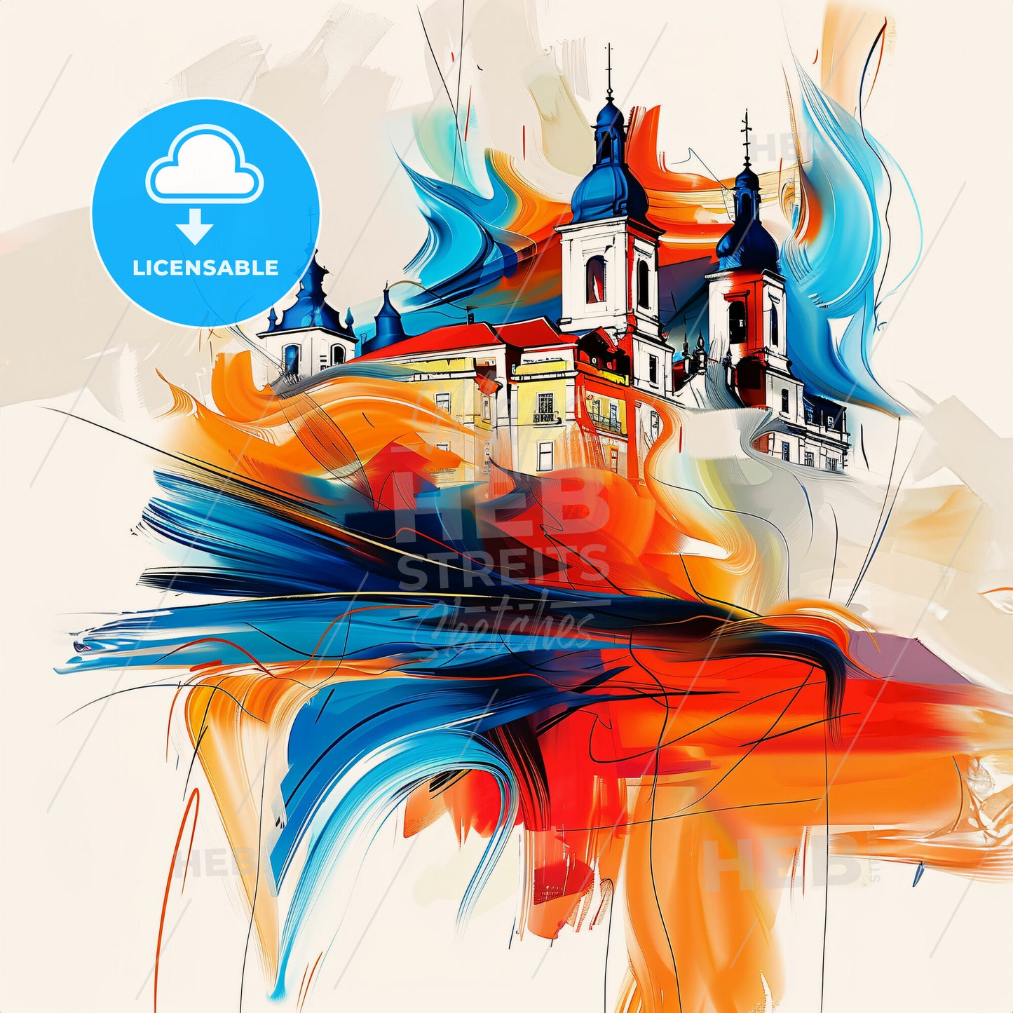 Vibrant Santarém, Portugal - A Painting Of A Building With Blue And Orange Colors