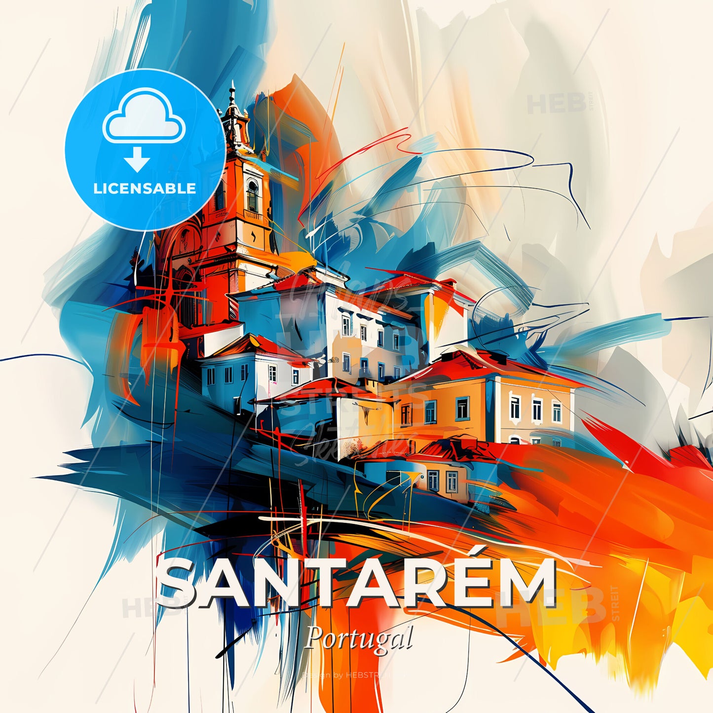 Vibrant Santarém, Portugal - A Painting Of A Building - Square format print template