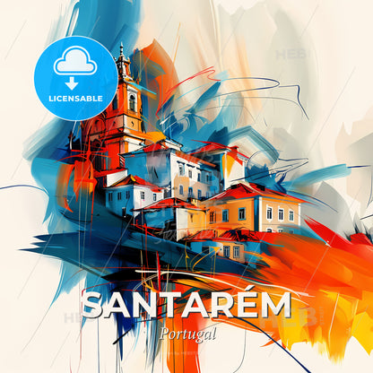Vibrant Santarém, Portugal - A Painting Of A Building - Square format print template