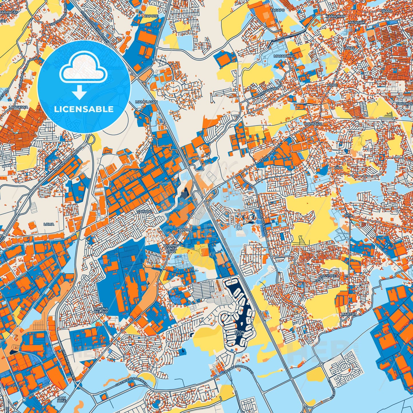 Colorful Santa Rosa Street Map with Labels and Buildings