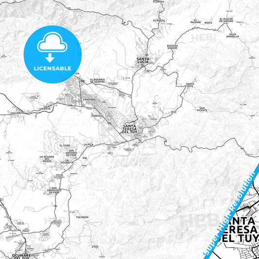 Santa Teresa del Tuy, Venezuela light map with streetnames, citynames and districts