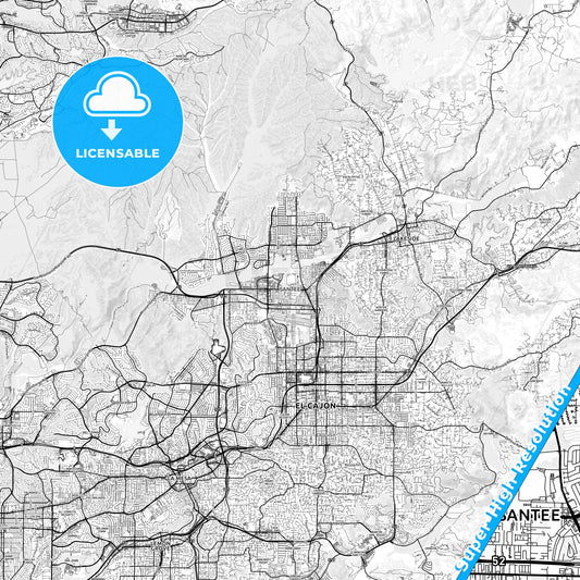 Santee, California light map with streetnames, citynames and districts