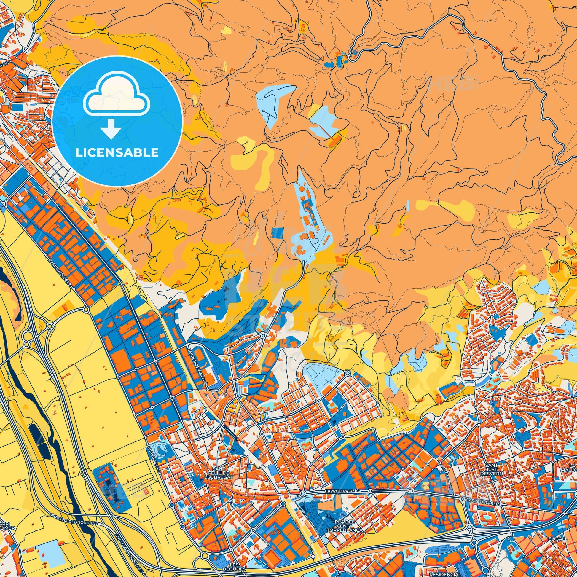 Colorful Sant Feliu de Llobregat Street Map with Labels and Buildings