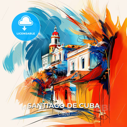 Vibrant Santiago De Cuba, Cuba - A Painting Of A Building - Square format print template