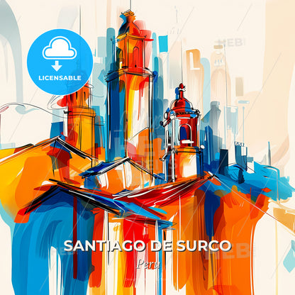 Vibrant Santiago De Surco, Peru - A Colorful Painting Of Buildings - Square format print template