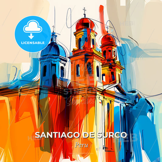 Vibrant Santiago De Surco, Peru - A Colorful Building With Towers And Domes - Square format print template
