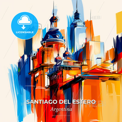Vibrant Santiago Del Estero, Argentina - A Painting Of A City - Square format print template
