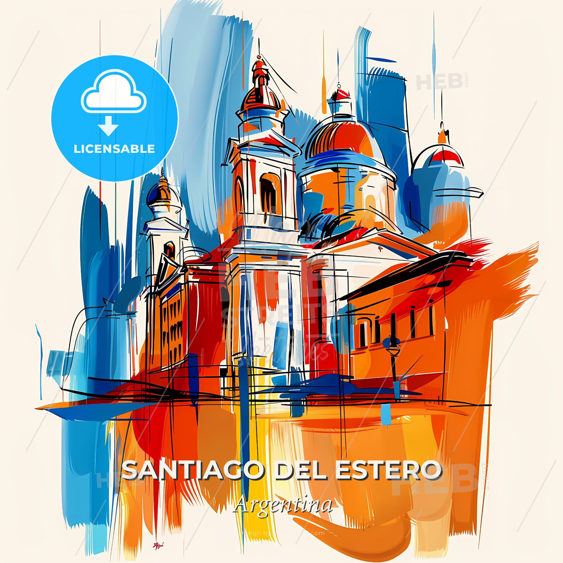 Vibrant Santiago Del Estero, Argentina - A Painting Of A Building - Square format print template
